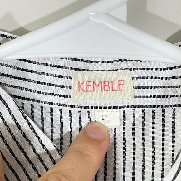 Kemble Palm Beach Button Up Tunic Kurta Womens Size Small Black White Striped - Picture 3 of 5